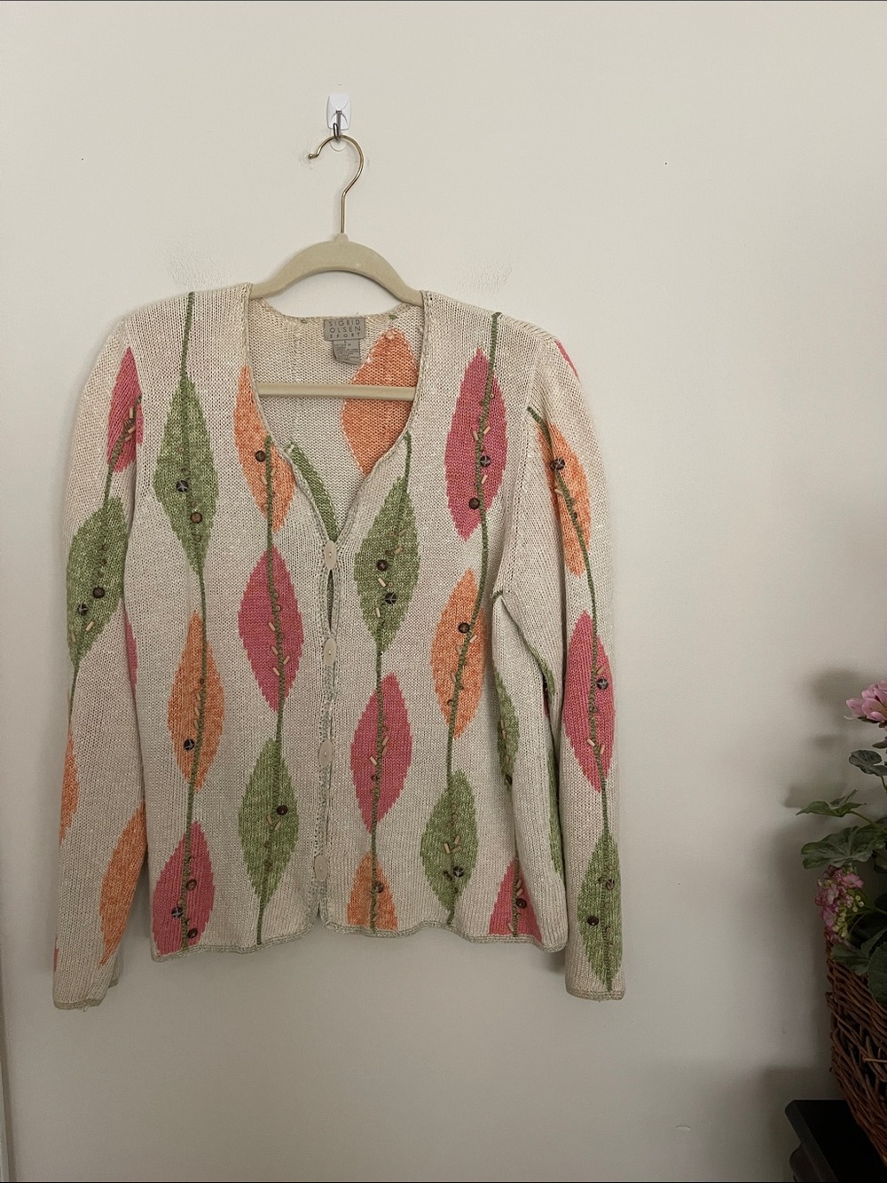 Vintage Sigrid Olsen Sport Embellished Leaf Pattern Cardigan Size Large nwot - Picture 3 of 11